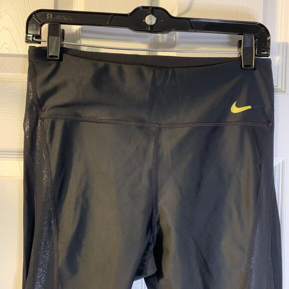 Nike Women's Speed Running Tights Size M Black Glitter Accents 7/8 Dri-Fit - Picture 3 of 7